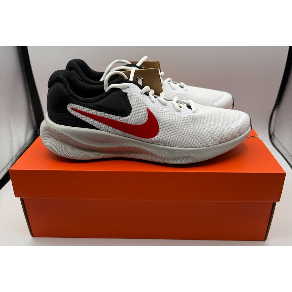Nike Revolution 7 Shoes Mens Size 8 White Fire Red Black Running FB2207-102